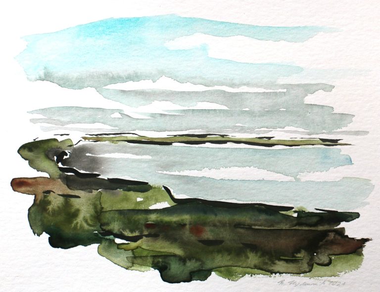 Blick auf den Ellenbogen/Sylt (2021) Aquarell und Tusche, 24 x 32 cm