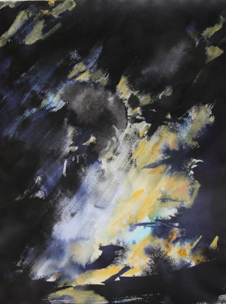 Alles fließt I (2023), Aquarell und Tusche, 60 x 50 cm