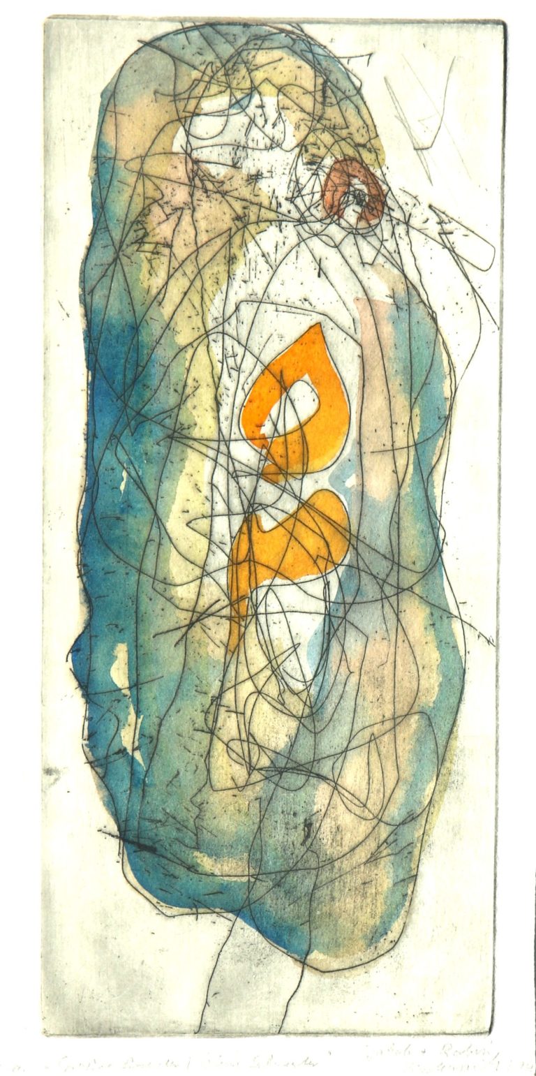 Großer Bruder, coloriert (2014), Radierung, 23,5 x 10,5 cm