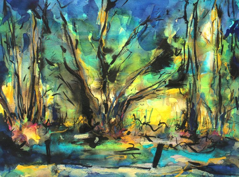Power I (2026), Aquarell, Tusche, Buntstift, 24 x 32 cm