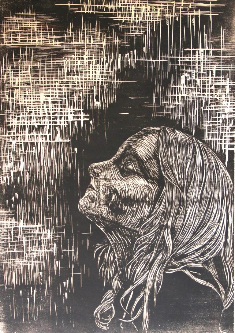Hoffen II (2024), Holzschnitt, 60 x 40 cm