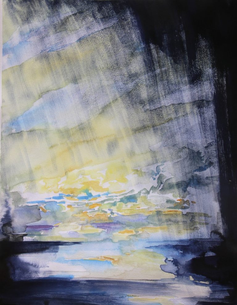 Alles fließt IV (2023), Aquarell und Tusche, 60 x 50 cm